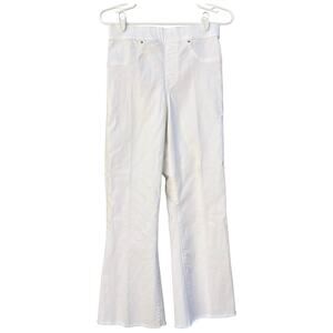 Spanx White Denim Pull On Pants Jean Straight Leg Cropped Raw Hem Women's Small